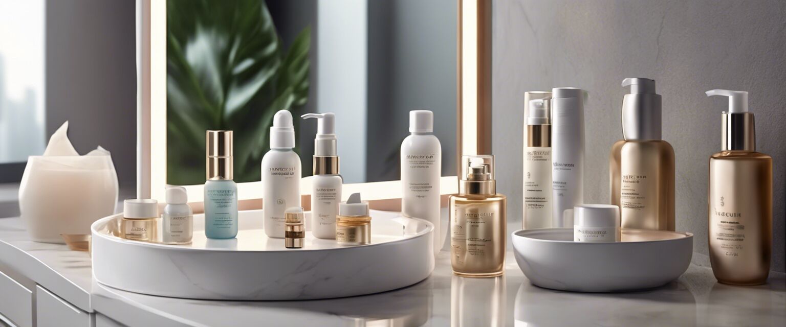 Skincare products on vanity