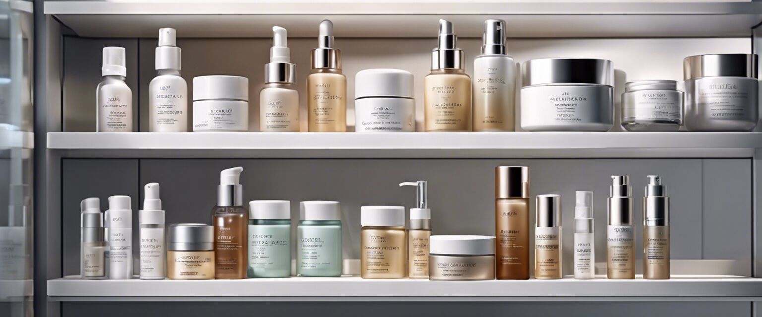 Skincare shelf with anti-aging products